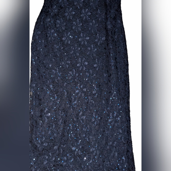 Connected Apparel Women's Large 12 Navy Blue Lined Sequin Sparkle Maxi Dress - Picture 7 of 8